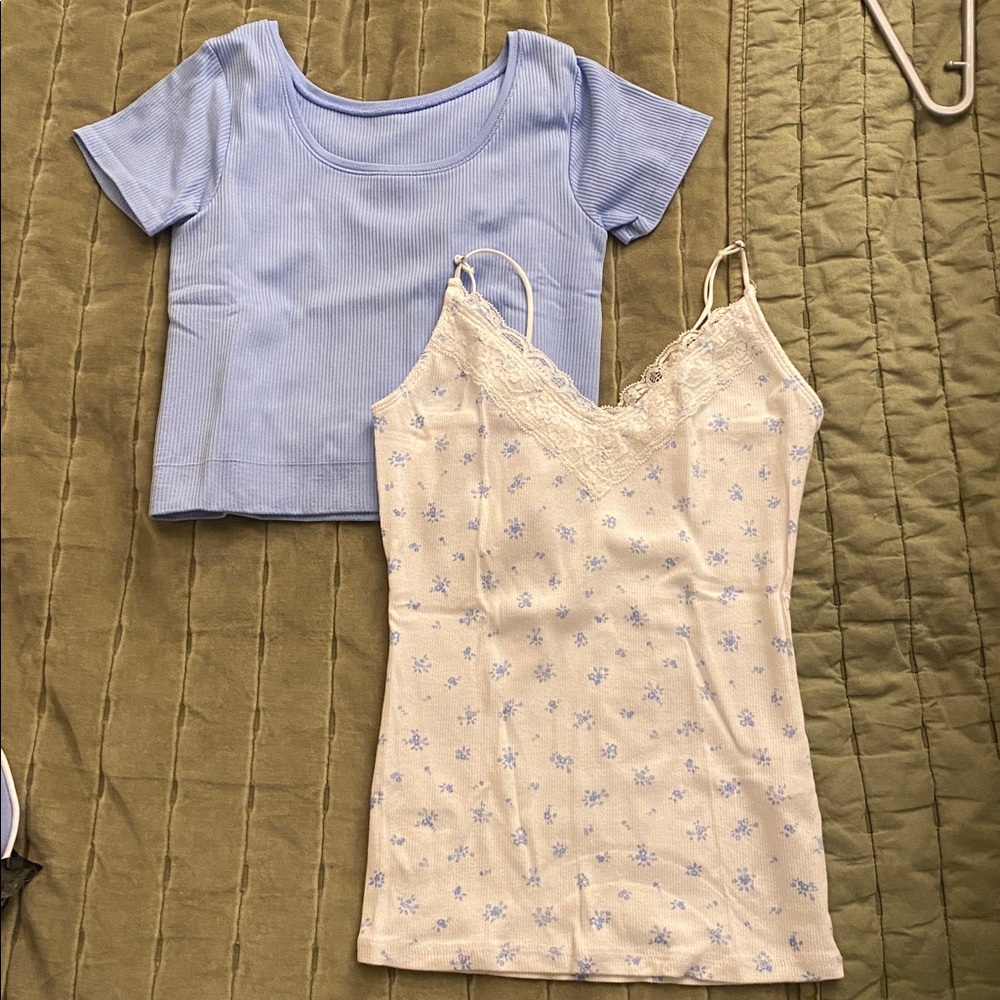 Hollister White and Blue Floral Cami